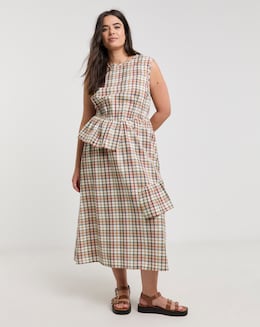 Native Youth Sleeveless Check Ruffle Midi Dress