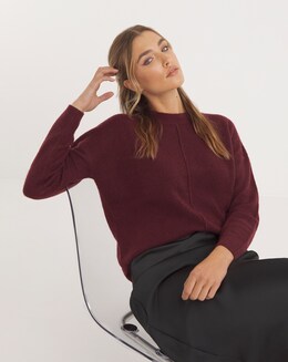 Wine Seam Detail Crew Neck Jumper