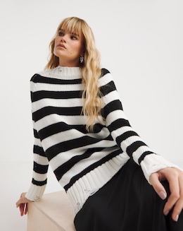 Mono Stripe Distressed Longline Jumper