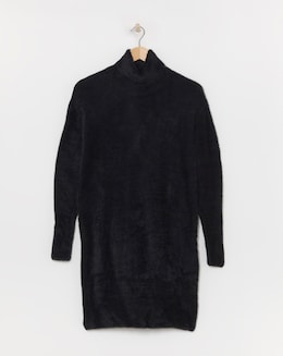 Black Fluffy High Neck Mini Dress