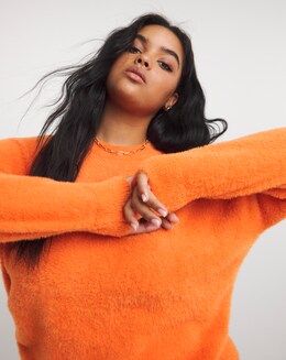 Orange Fluffy Crew Neck Jumper