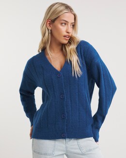 Blue Wide Neck V Neck Cardigan