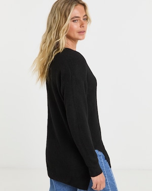 Black Cosy V Neck Longline Jumper - Image 3