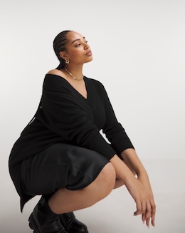Black Cosy V Neck Longline Jumper