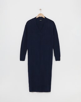Navy V Neck Midaxi Knitted Dress - Image