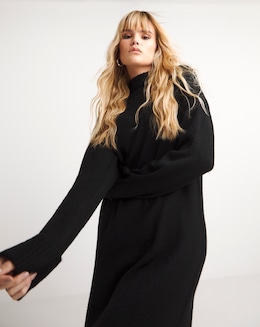 Black High Neck Knitted Midaxi Dress