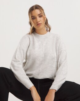 Grey Seam Detail Crew Neck Jumper