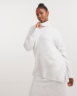 Grey Roll Neck Longline Jumper