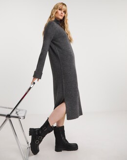 Charcoal High Neck Knitted Midaxi Dress