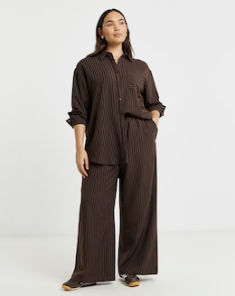 Pinstripe Drawstring WideLeg Trousers - Image