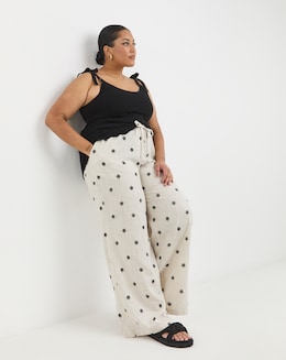 Daisy Embroidered Linen Mix Wide Leg Trouser