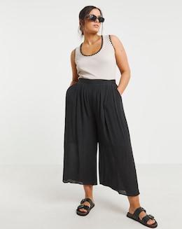 Black Pleated Extreme Wide Leg Culotte