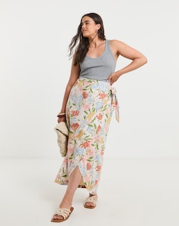 Linen Blend Wrap Midaxi Skirt