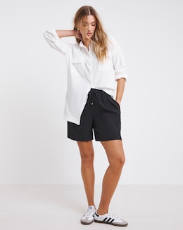 Black Tencel Crinkle Shorts