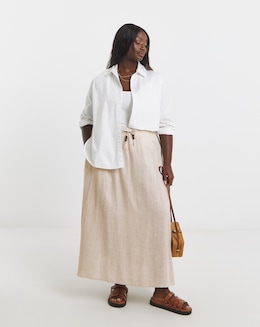Tie Waist Bead Detail Linen Mix Midaxi Skirt