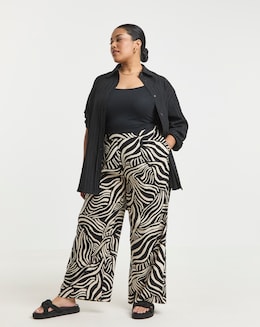 Mono Print Spun Viscose Wide Leg Trousers