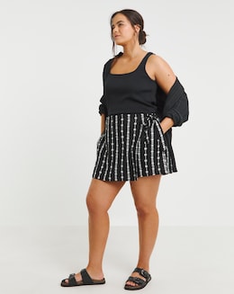 Floral Embroidered Linen Mix Wrap Skort