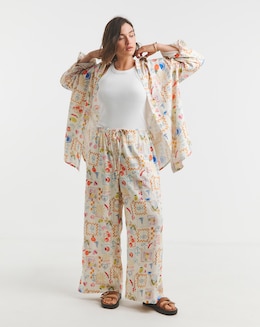 Tie Waist Linen Mix Wide Leg Trouser