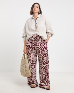 Tie Waist Crinkle Wide Leg Trouser