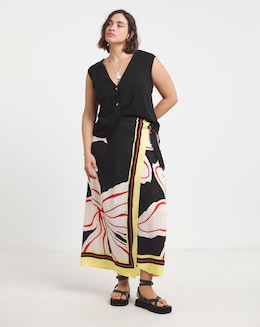 Spun Viscose Knot Detail Midaxi Skirt
