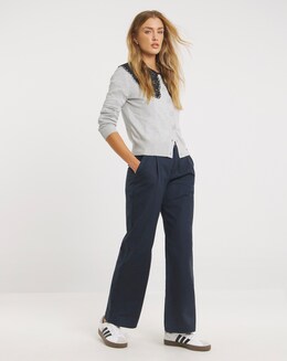 Navy Wide Leg Chino Trousers - Image
