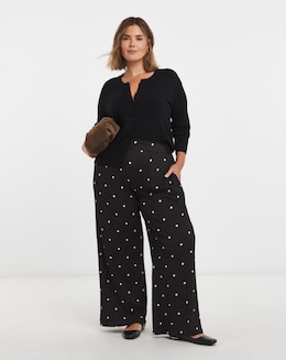 Chocolate Textured Spot Print Wide Leg Trouser