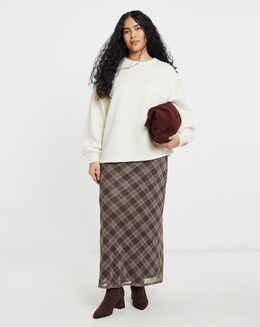 Chocolate Check Mesh Midaxi Skirt - Image