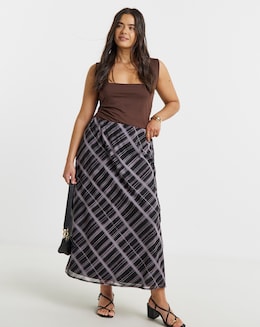 Simply Be Mono Check Chiffon Skirt - Image