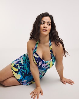 Leaf Non Wired Halter Neck Swimdress
