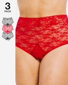Simply Be 3 Pack High Waist Crotchless Lace Brief