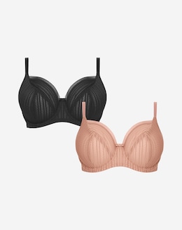Pretty Secrets (2 Pack) Mollie Stripe Full Cup Bras (B-F) Mink/Black