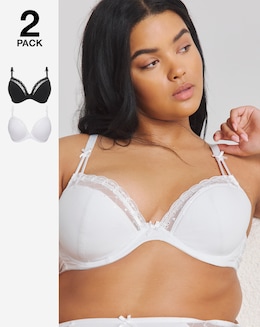 Pretty Secrets 2 Pack Rachel Everyday Padded Plunge Bras B-F -Black/White