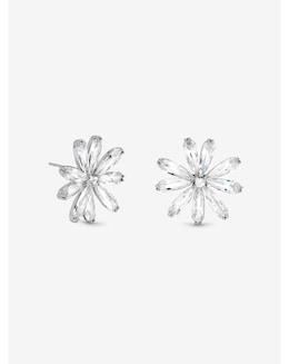 Jon Richard Rhodium Plated Cubic Zirconia Flower Stud Earrings