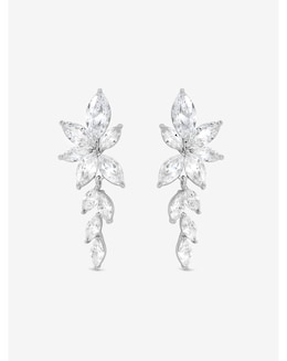 Jon Richard Rhodium Plated Crystal Leaf Drop Earrings