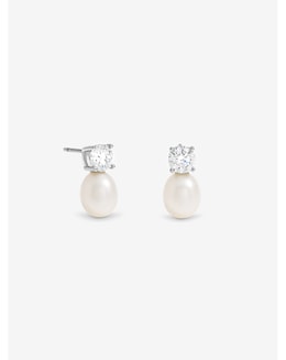Jon Richard Rhodium Plated Crystal and Fresh Water Pearl Drop Earrings