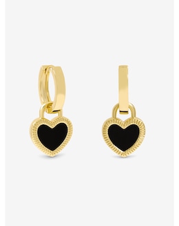Jon Richard Gold Plated and Jet Enamel Heart Hoop Earrings