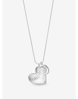 Mood Silver Ridged Heart &amp; Moon Pendant