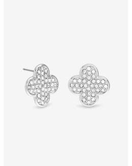 Mood Silver Pave Crystal Statement Clover Stud Earrings