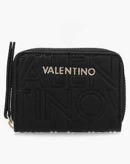 Valentino Bags Pansy Debossed Logo Black Zip Around Purse