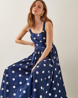 Monsoon Sicily Polka Dot Fit &amp; Flare Midi Dress