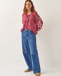 Monsoon Natalia Embroidered Ruffle Blouse