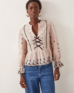 Monsoon Ettie Pintuck Embroidered Blouse