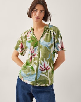 Monsoon Piper Floral Linen-Blend Top