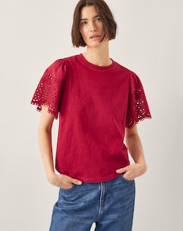 Monsoon Bel Broderie Sleeve T-Shirt