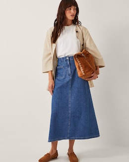 Monsoon Martha Plait Denim Midi Skirt