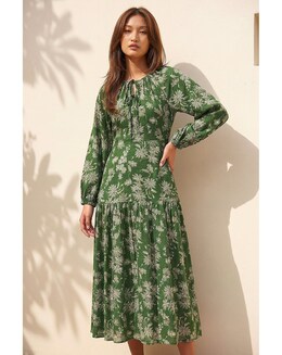 Roman Floral Keyhole Tie Midi Dress - Image