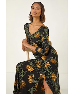 Roman Floral Ruched Stretch Midi Dress - Image