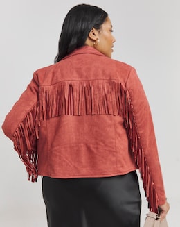 Rust Fringed Suedette Biker Jacket