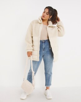 Cream Borg Padded Hybrid Puffer Coat