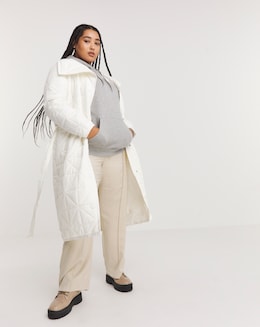 Ecru wrap longline quilt coat